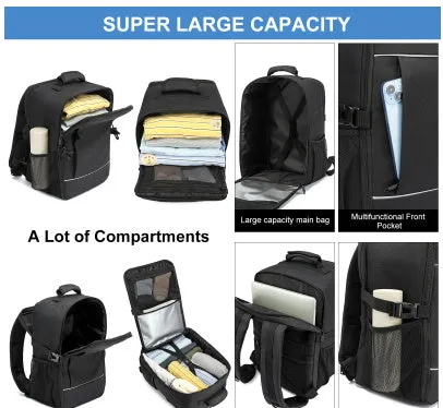 Black boarding bag travel computer backpack with sewing line detail and airpillow straps