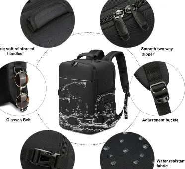 Black boarding bag travel computer backpack with sewing line detail and airpillow straps