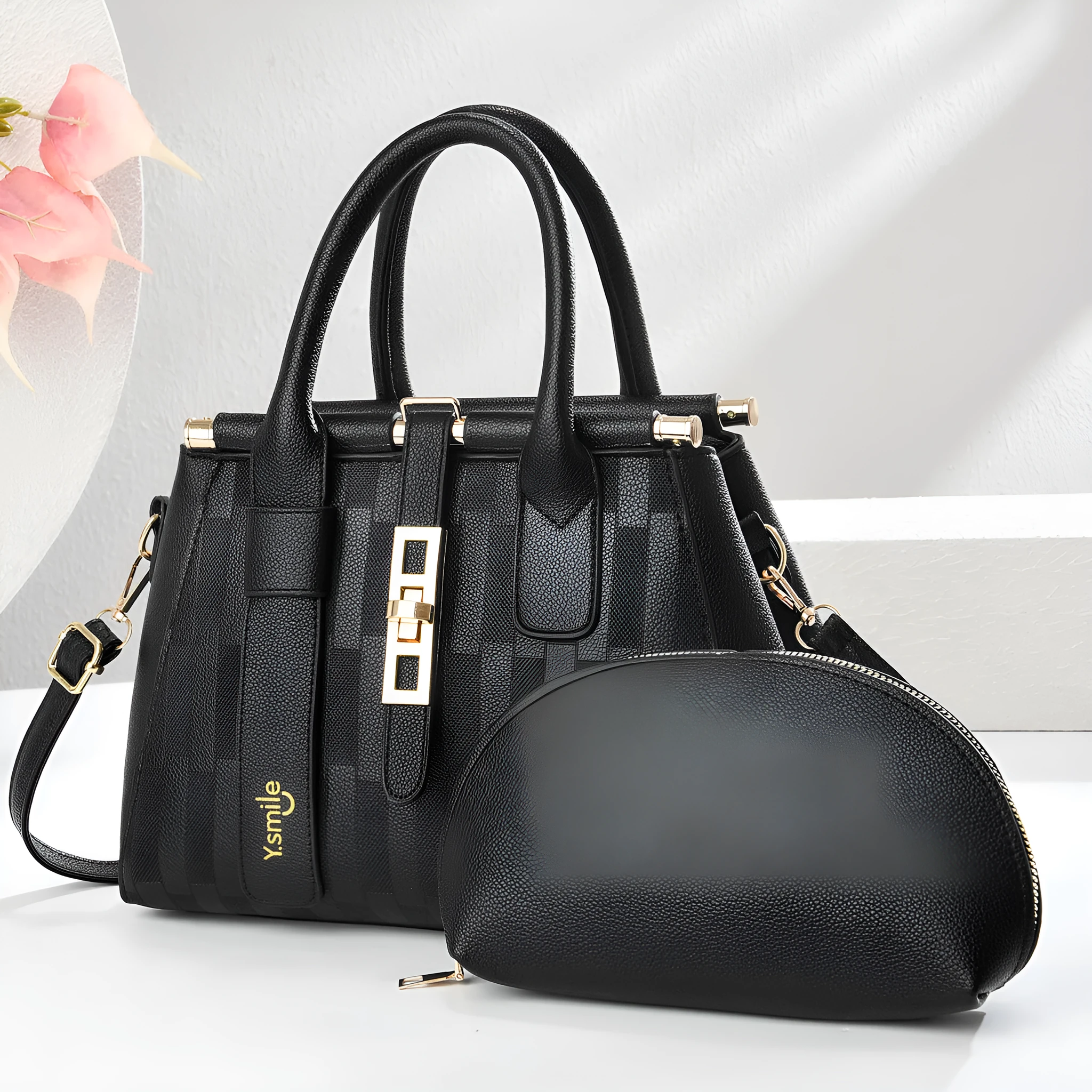 Women's round crossbody shoulder bag in PU material with adjustable strap and polyester lining
