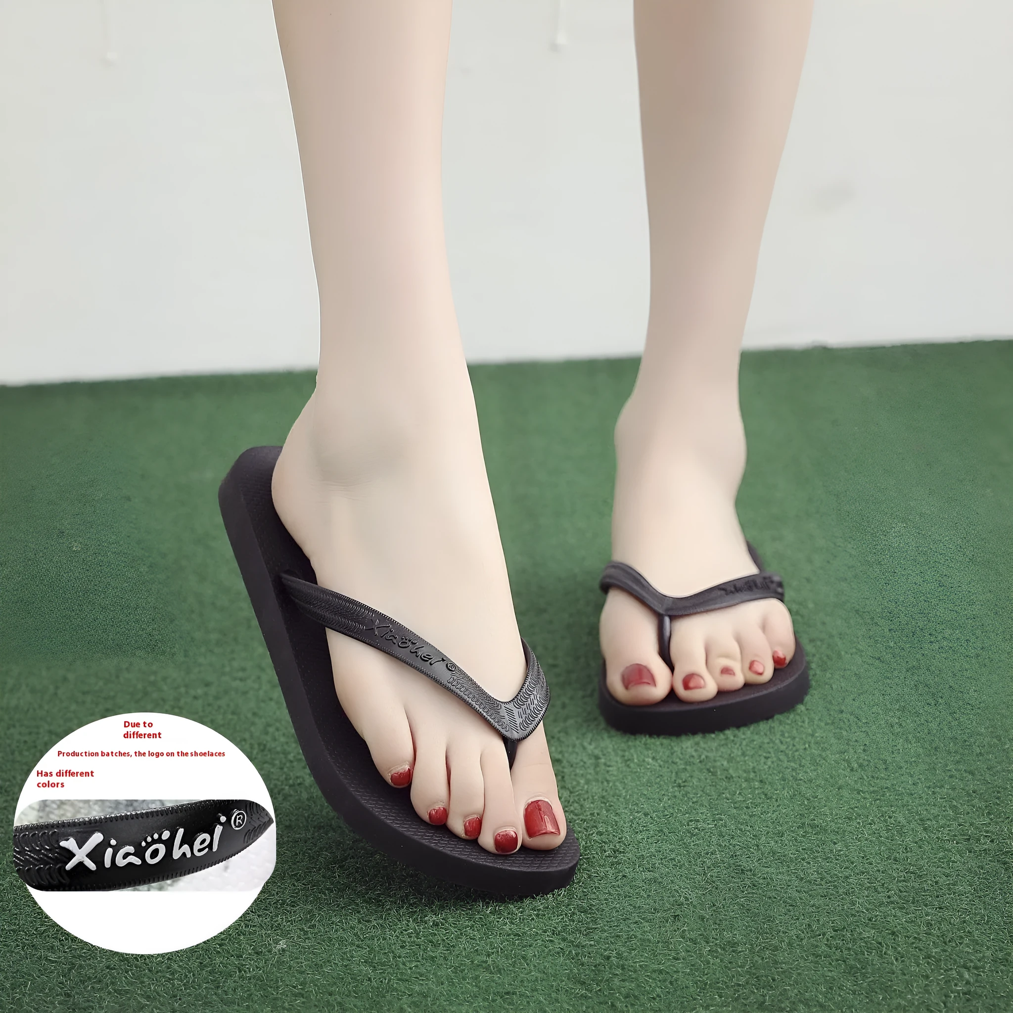 Women's flat bottom solid colour breathable PVC slippers in black, blue, and gray