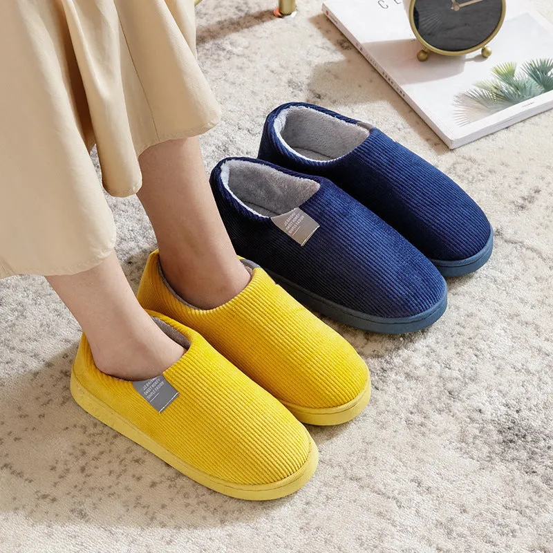 Plush women's house slippers in green with anti-skid PVC sole, flat heel, round toe