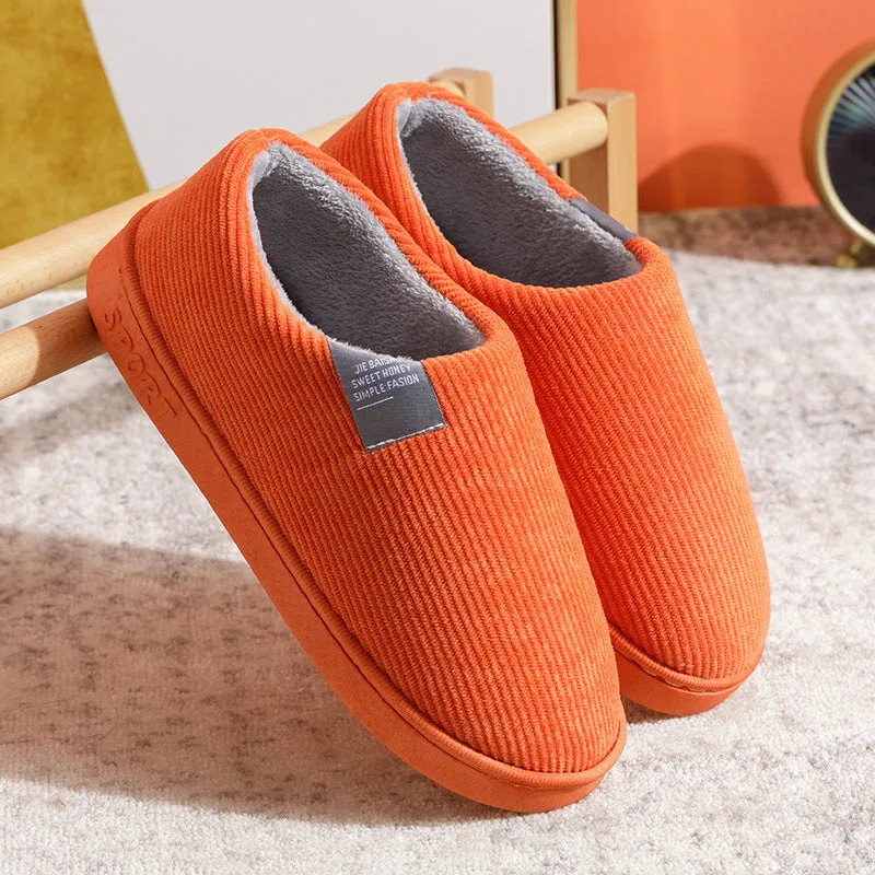 Plush women's house slippers in green with anti-skid PVC sole, flat heel, round toe