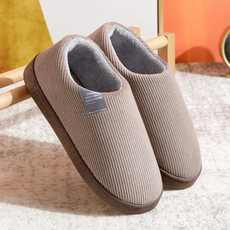 Plush women's house slippers in green with anti-skid PVC sole, flat heel, round toe