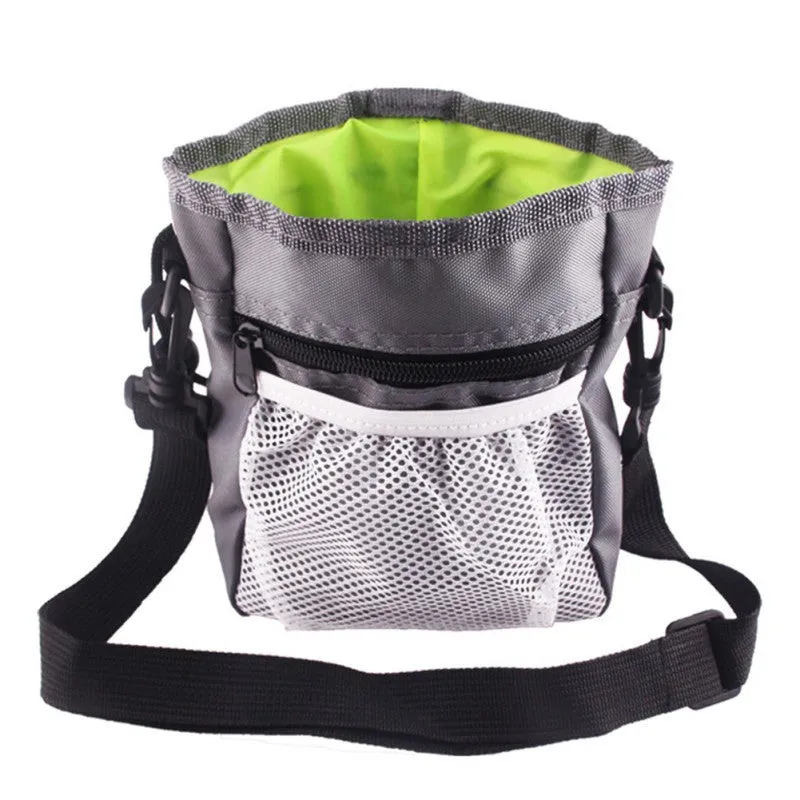 Drawstring dog treat pouch in Oxford cloth with belt buckle, 18x14x6cm, black colour