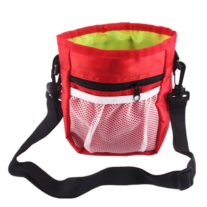 Drawstring dog treat pouch in Oxford cloth with belt buckle, 18x14x6cm, black colour