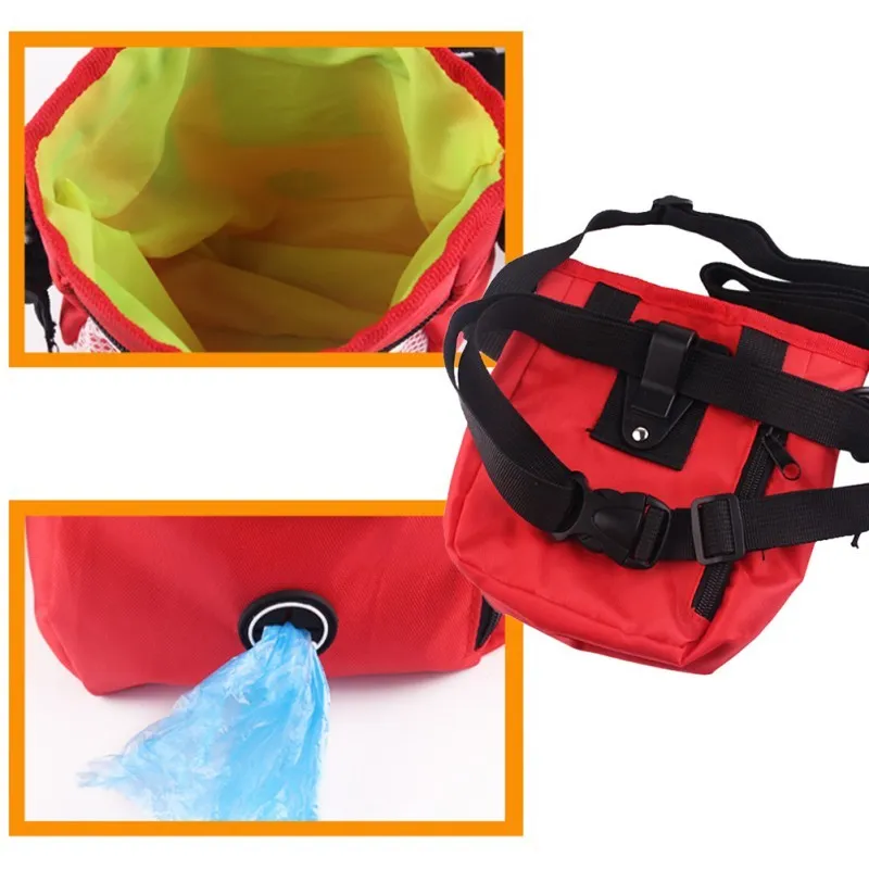 Drawstring dog treat pouch in Oxford cloth with belt buckle, 18x14x6cm, black colour