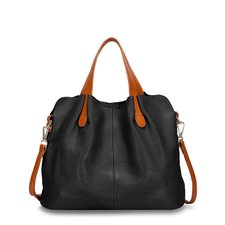 Women's soft cattle hide leather tote bag vertical square shape shoulder bag in flax blue colour