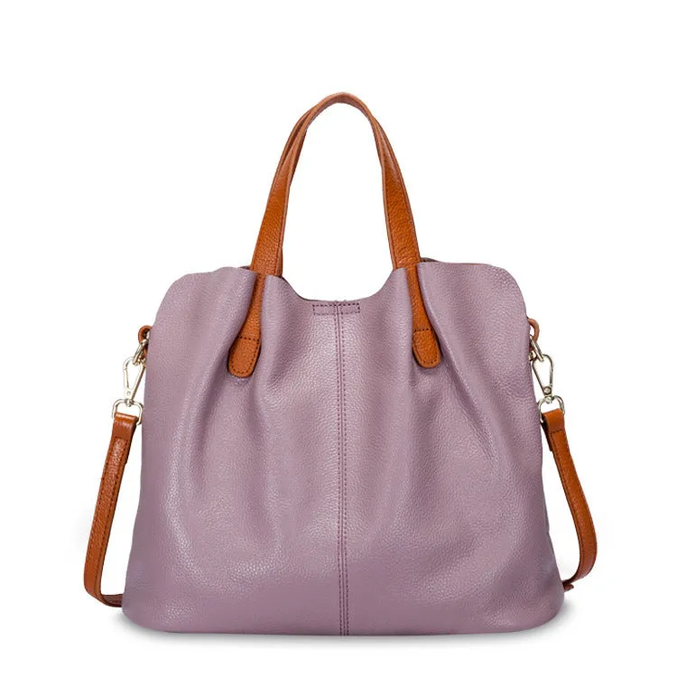 Women's soft cattle hide leather tote bag vertical square shape shoulder bag in flax blue colour