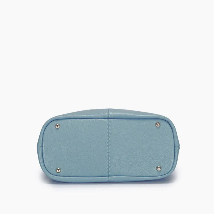 Women's soft cattle hide leather tote bag vertical square shape shoulder bag in flax blue colour