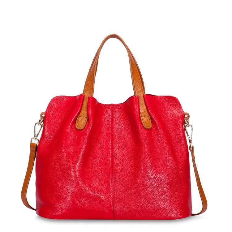 Women's soft cattle hide leather tote bag vertical square shape shoulder bag in flax blue colour