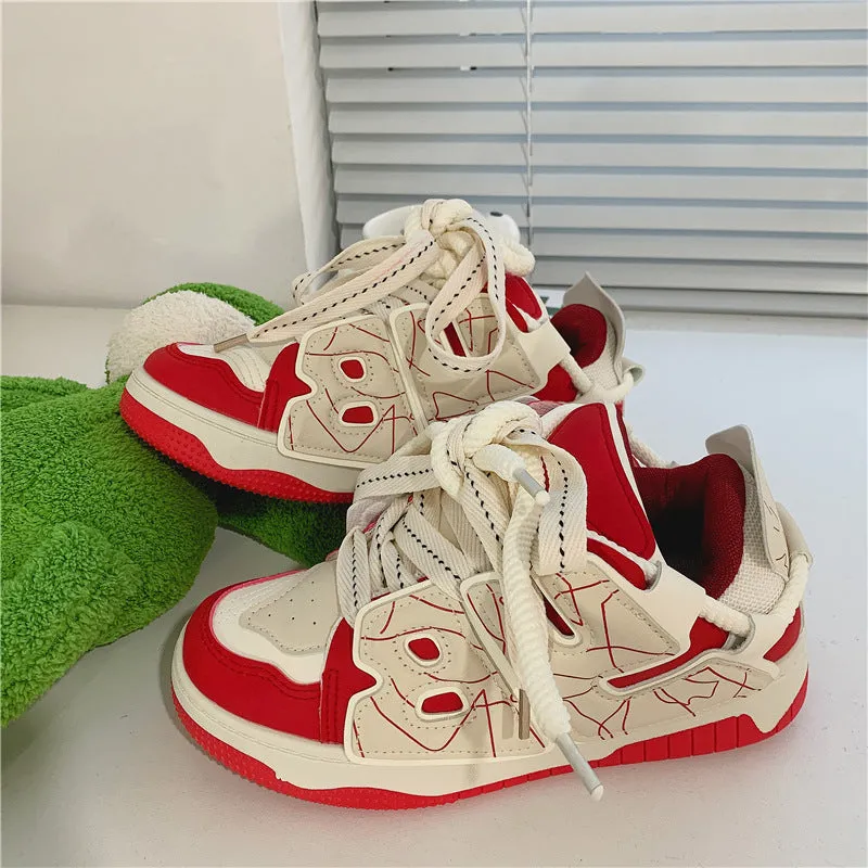 Women's casual sneakers in brown artificial pu with flat heel round toe and front lace-up
