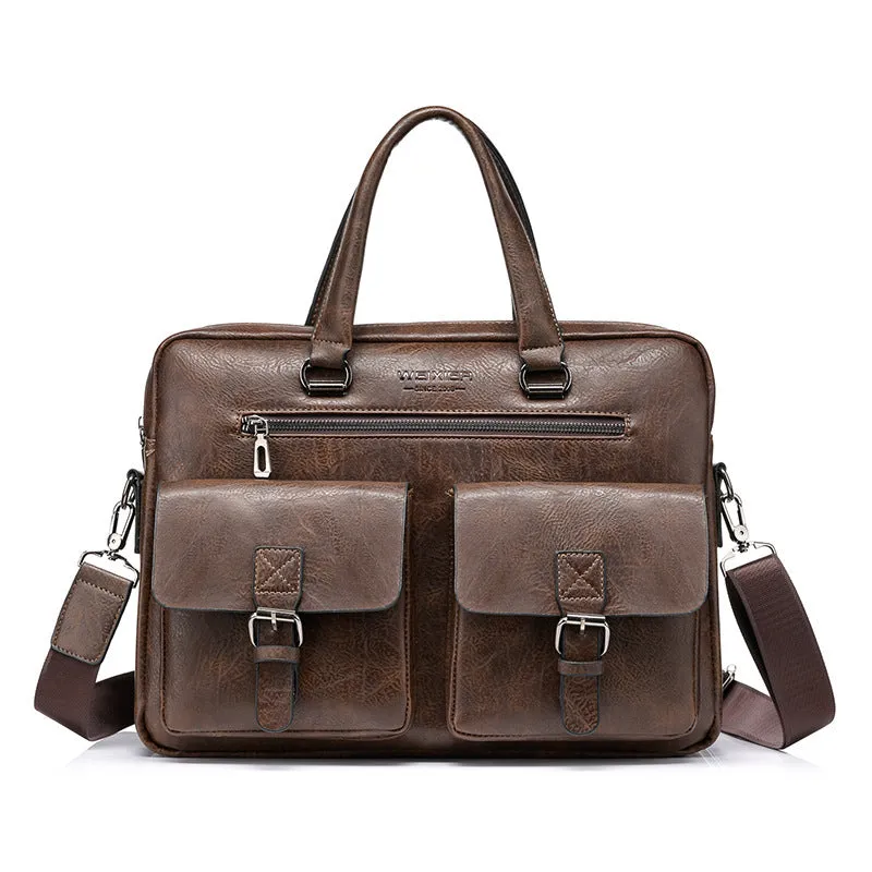 Men's horizontal one-shoulder diagonal computer bag in fabric, with adjustable strap, 28x38x8cm, business handbag style