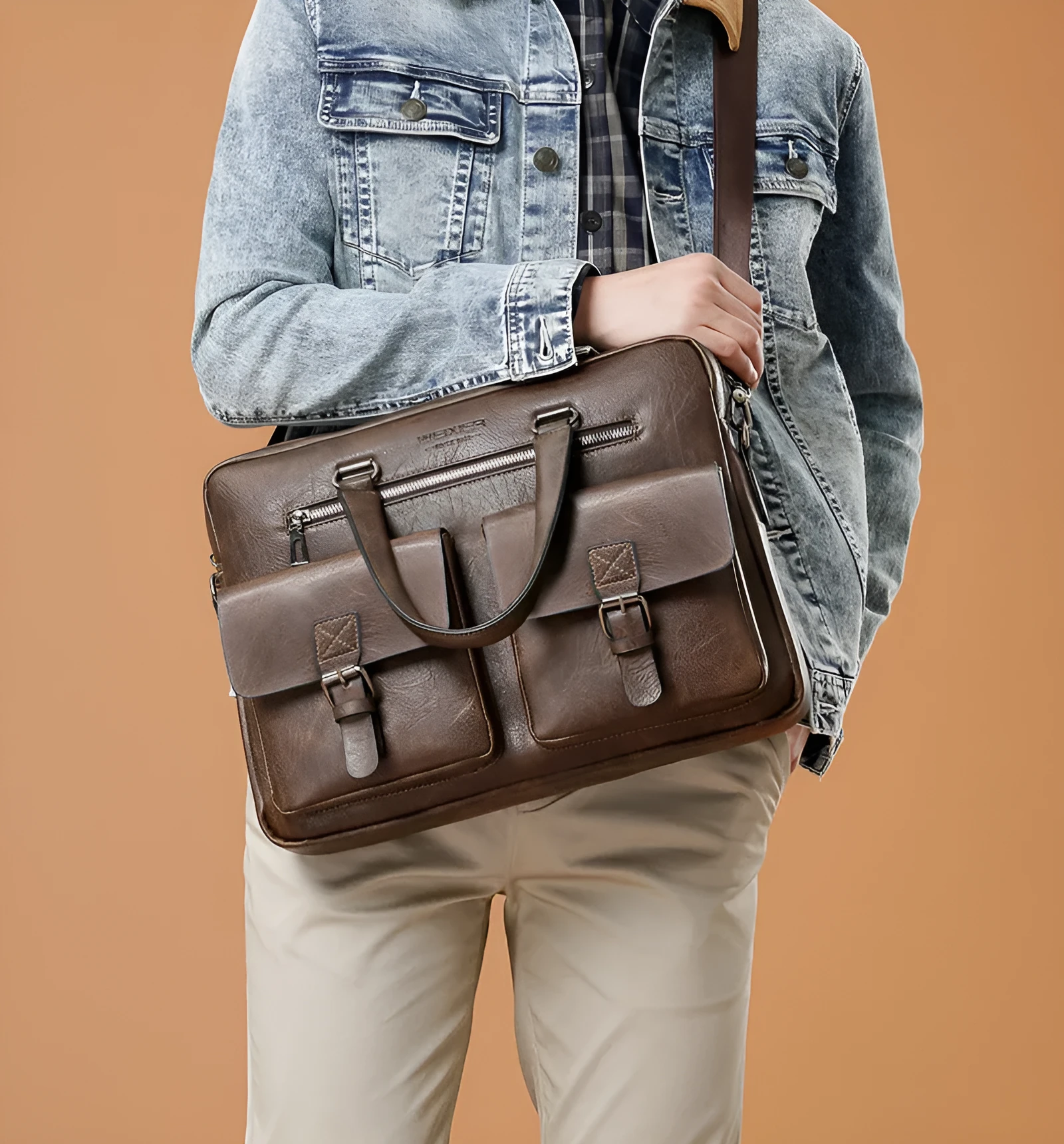 Men's horizontal one-shoulder diagonal computer bag in fabric, with adjustable strap, 28x38x8cm, business handbag style