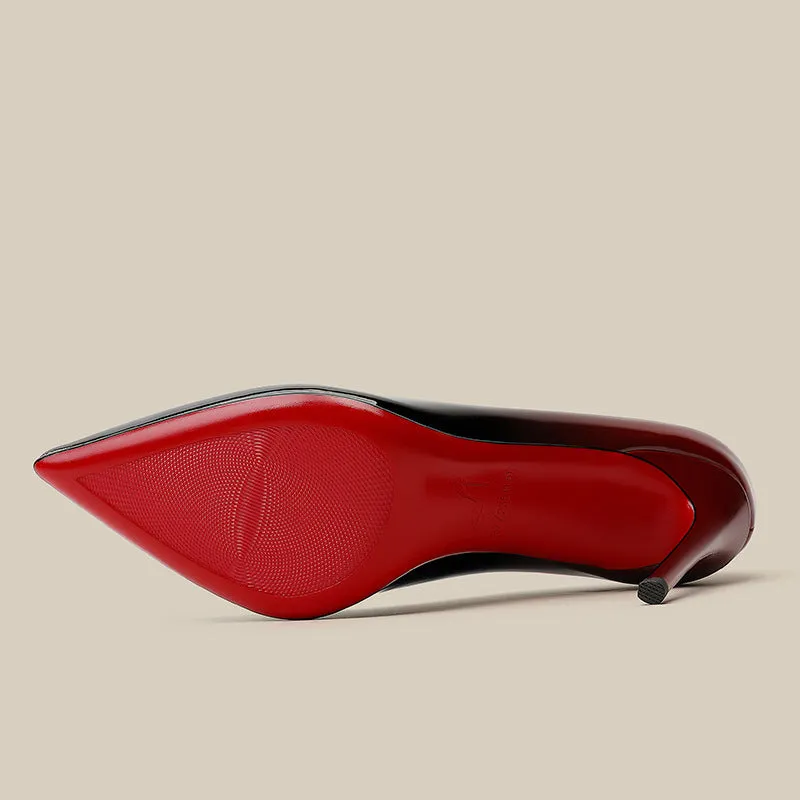 Patent leather black red gradient stiletto high heels pointed toe women's shoes