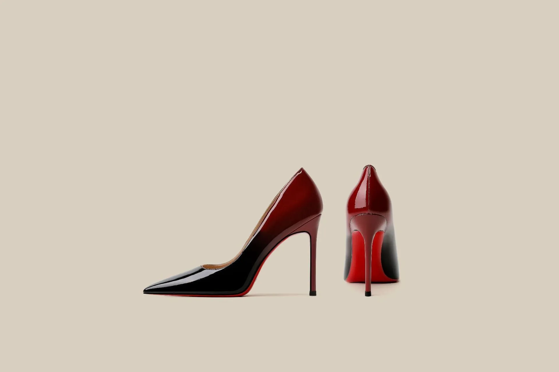 Patent leather black red gradient stiletto high heels pointed toe women's shoes