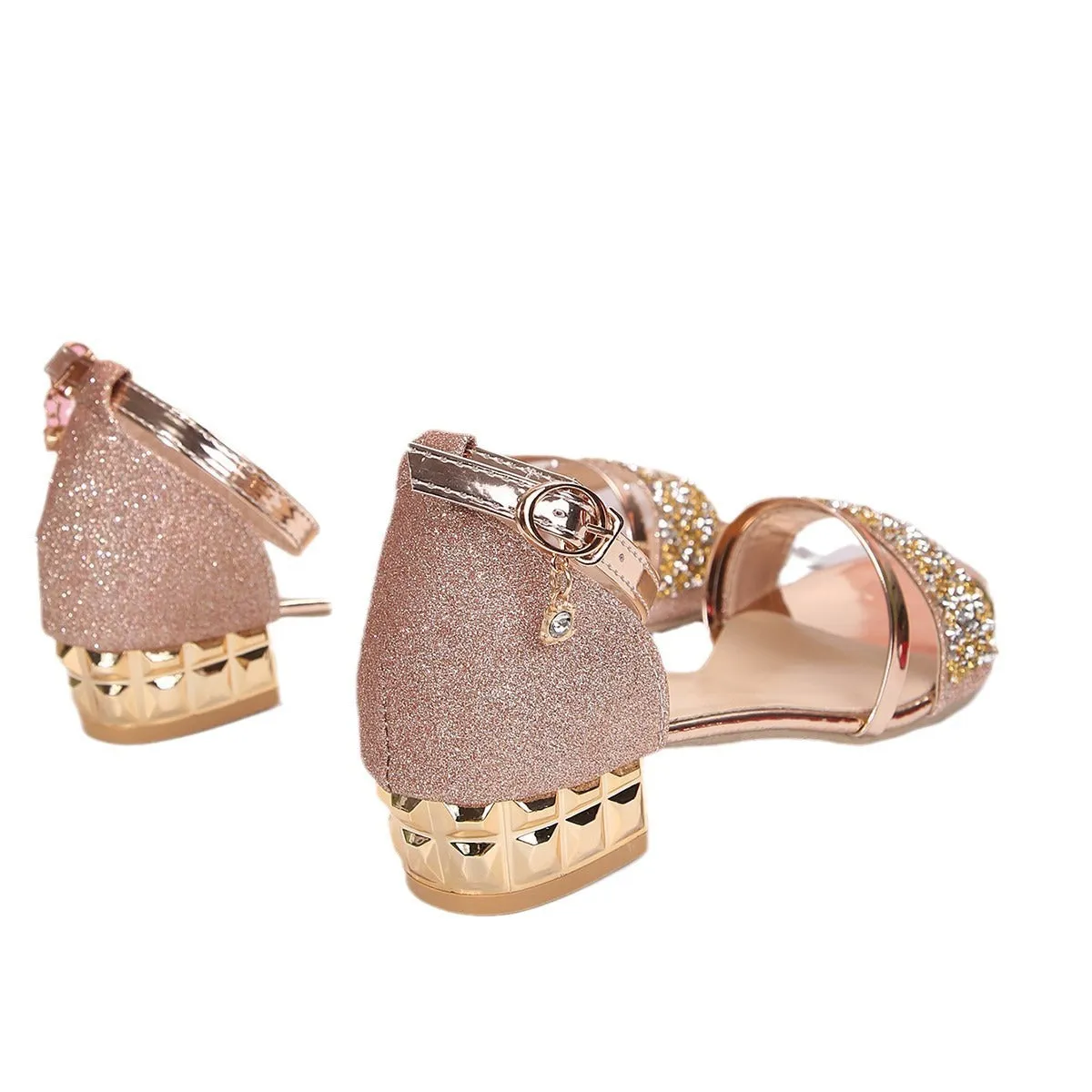 Women's plus size Roman style sandals with rhinestone upper and buckle closure in fish mouth exposed toe design