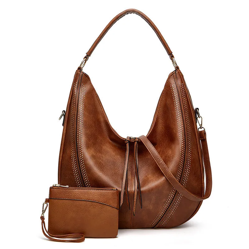 New trend retro large capacity PU tote shoulder bag with tassel hollow design, 40x43x13cm, zipper closure, in black colour