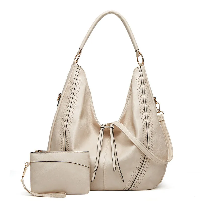 New trend retro large capacity PU tote shoulder bag with tassel hollow design, 40x43x13cm, zipper closure, in black colour