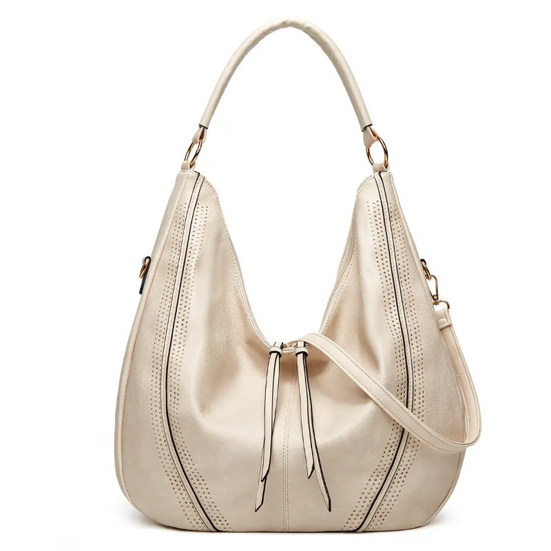 New trend retro large capacity PU tote shoulder bag with tassel hollow design, 40x43x13cm, zipper closure, in black colour