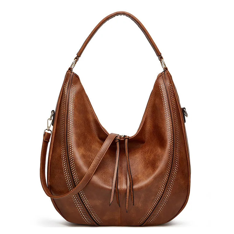 New trend retro large capacity PU tote shoulder bag with tassel hollow design, 40x43x13cm, zipper closure, in black colour