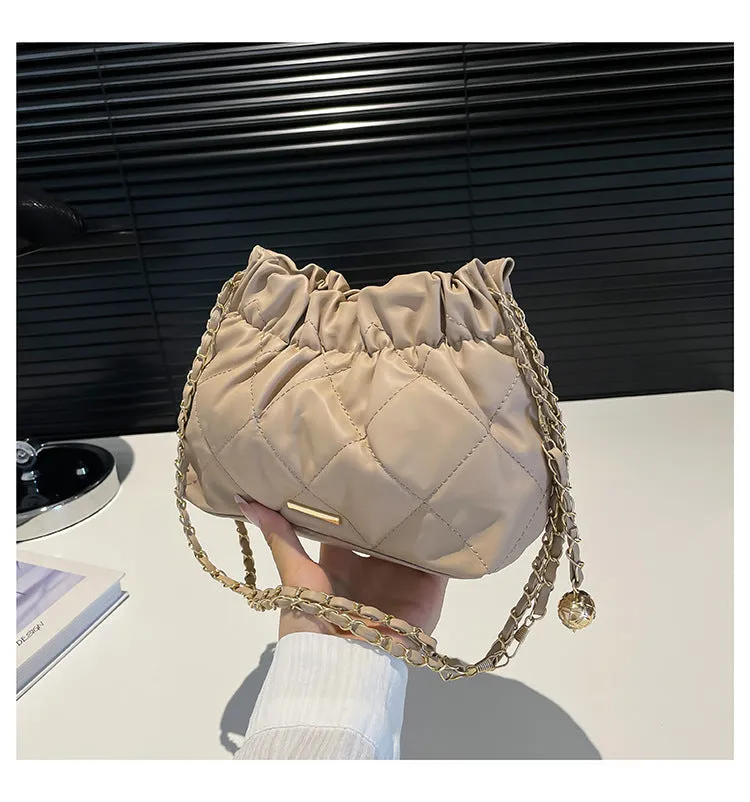 Diamond embroidery thread women's chain shoulder bag in PU leather bucket shape