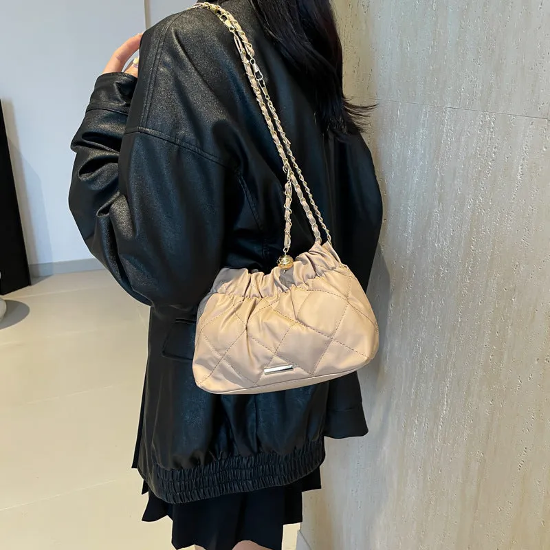 Diamond embroidery thread women's chain shoulder bag in PU leather bucket shape