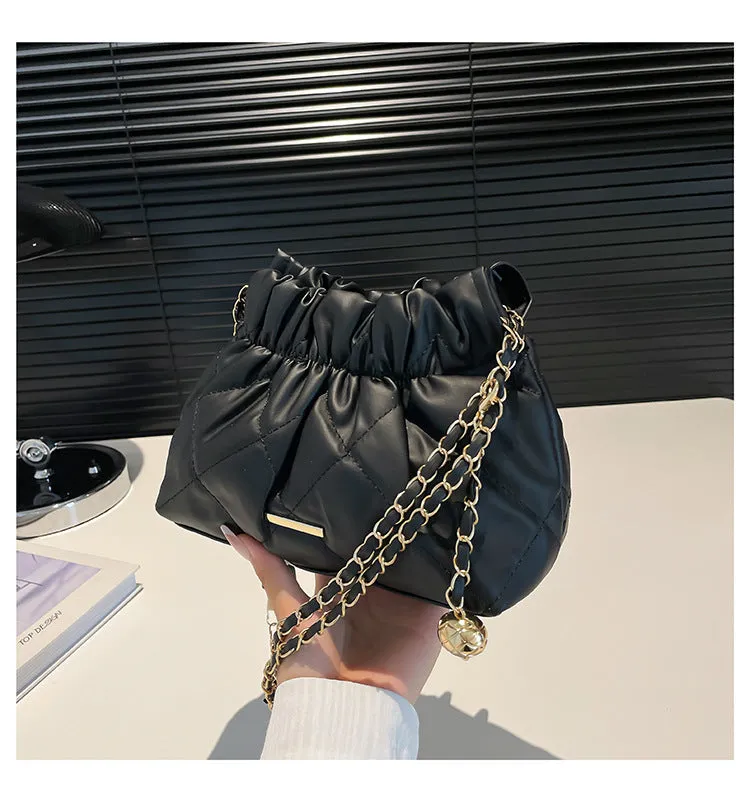 Diamond embroidery thread women's chain shoulder bag in PU leather bucket shape