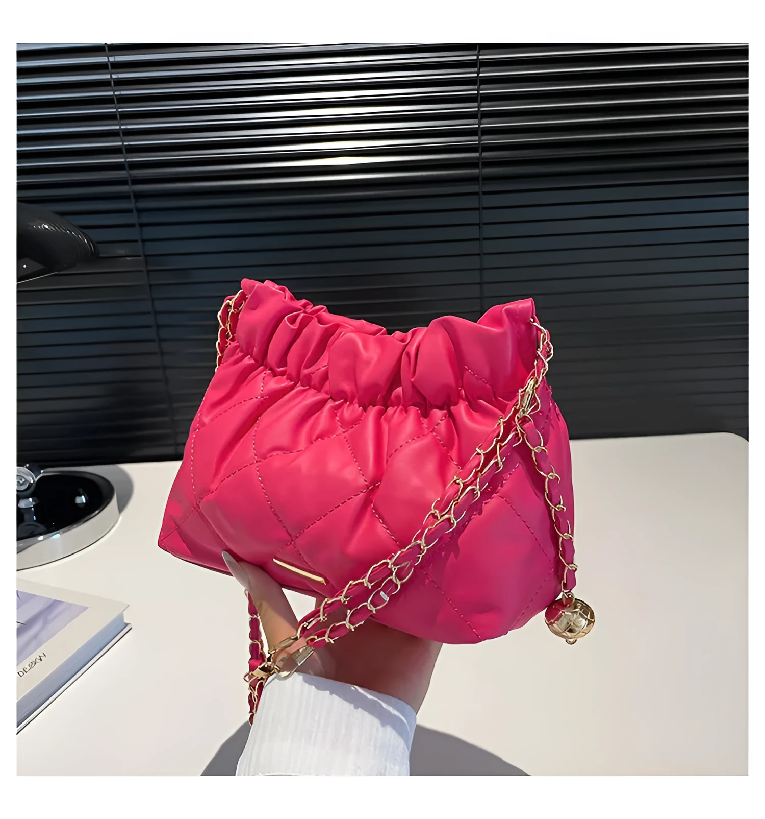 Diamond embroidery thread women's chain shoulder bag in PU leather bucket shape