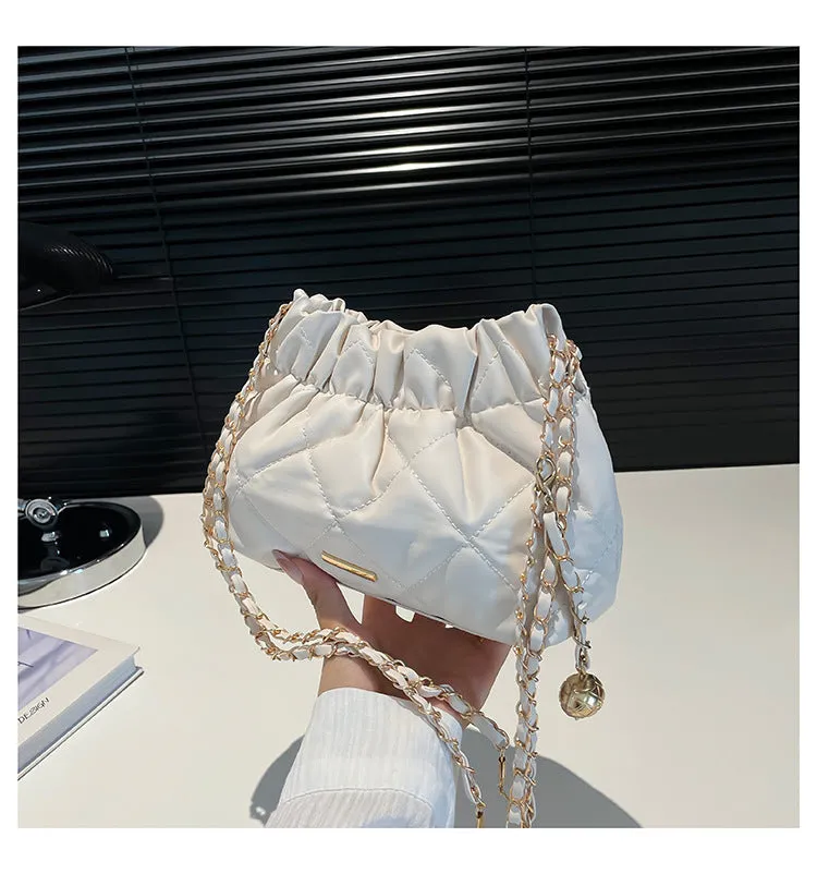 Diamond embroidery thread women's chain shoulder bag in PU leather bucket shape