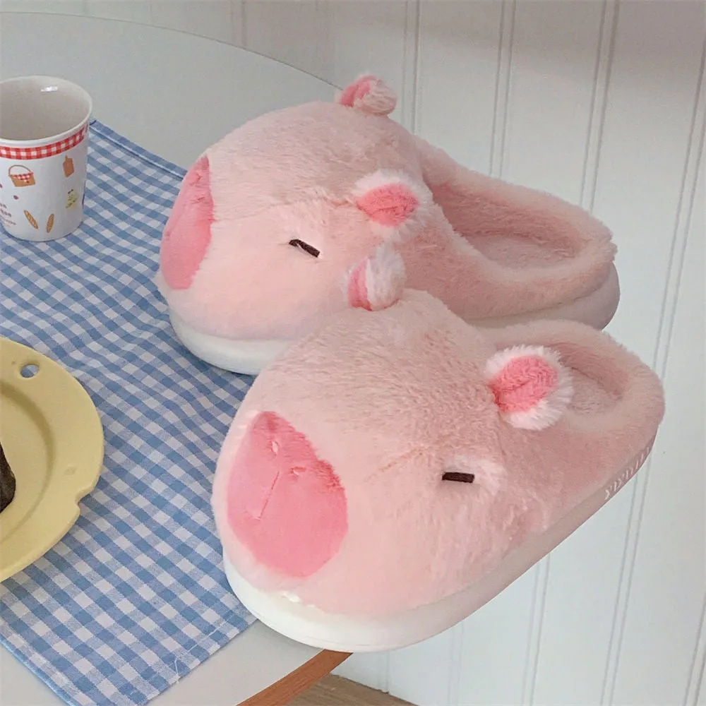Cute cartoon Capabala cotton slippers with suede upper and EVA sole in brown and pink for indoor use