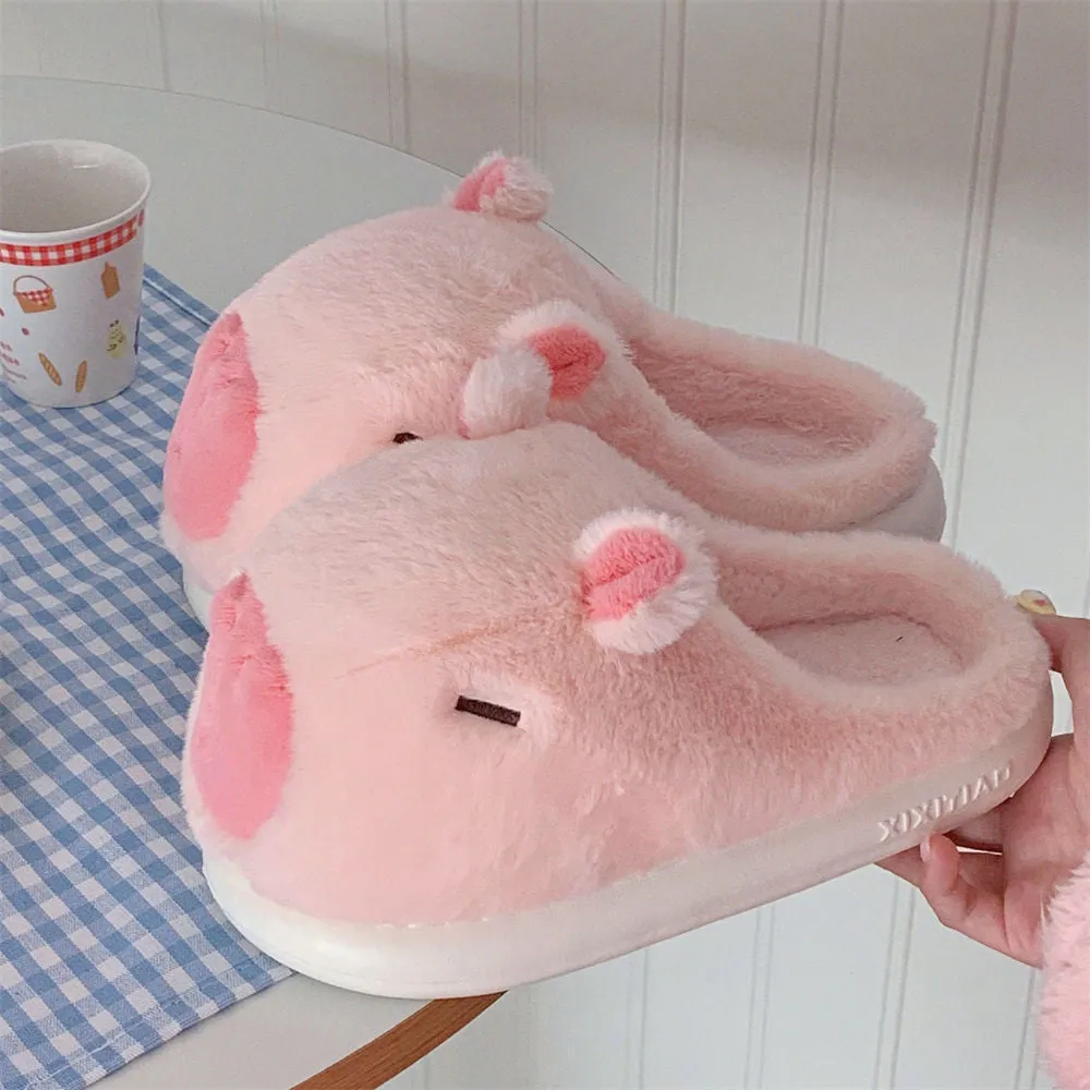 Cute cartoon Capabala cotton slippers with suede upper and EVA sole in brown and pink for indoor use