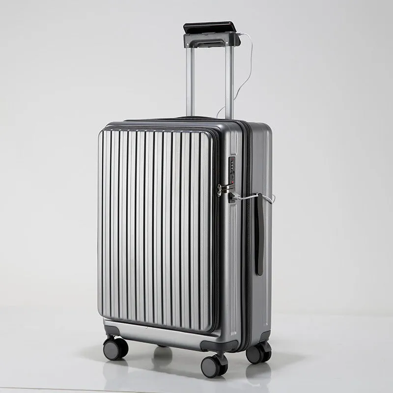 New ABS PC front-opening 20-inch business suitcase in dark night black with universal wheels