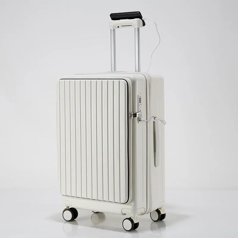 New ABS PC front-opening 20-inch business suitcase in dark night black with universal wheels