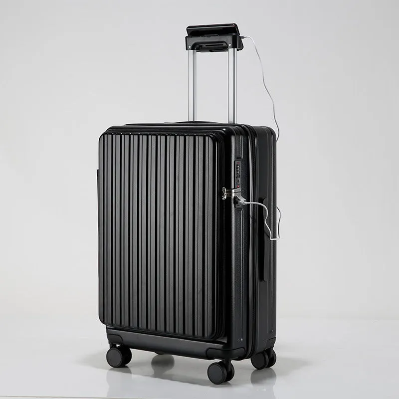 New ABS PC front-opening 20-inch business suitcase in dark night black with universal wheels