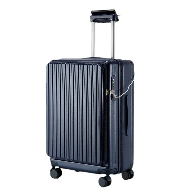 New ABS PC front-opening 20-inch business suitcase in dark night black with universal wheels