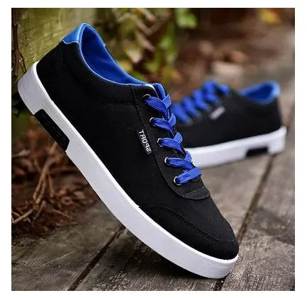 Men's Korean-style low-top canvas shoes, lace-up closure, rubber sole, plain pattern with car suture detail, available in sizes 39-44