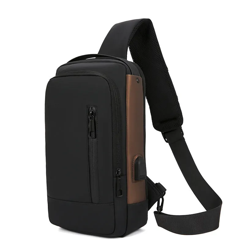 Anti-theft nylon motorcycle chest bag for men with lock solid colour black 25 inches