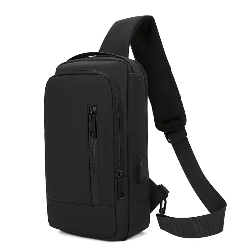 Anti-theft nylon motorcycle chest bag for men with lock solid colour black 25 inches