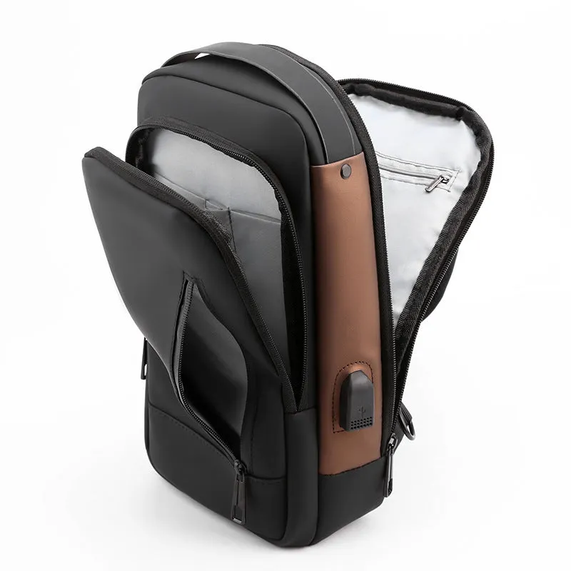 Anti-theft nylon motorcycle chest bag for men with lock solid colour black 25 inches