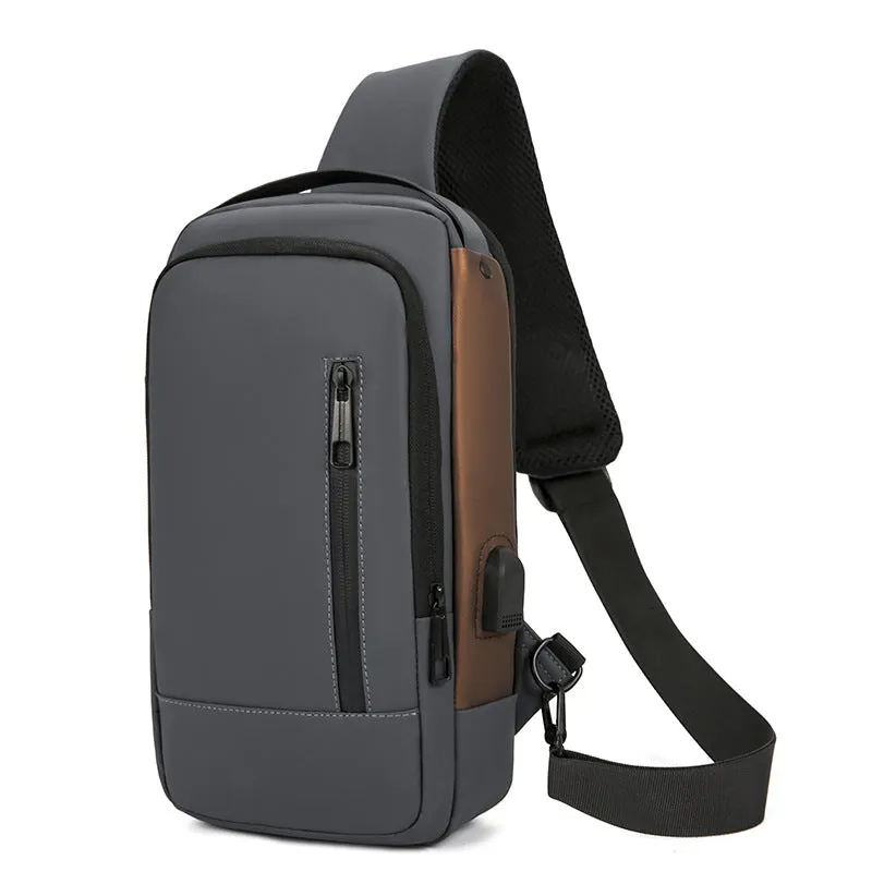 Anti-theft nylon motorcycle chest bag for men with lock solid colour black 25 inches