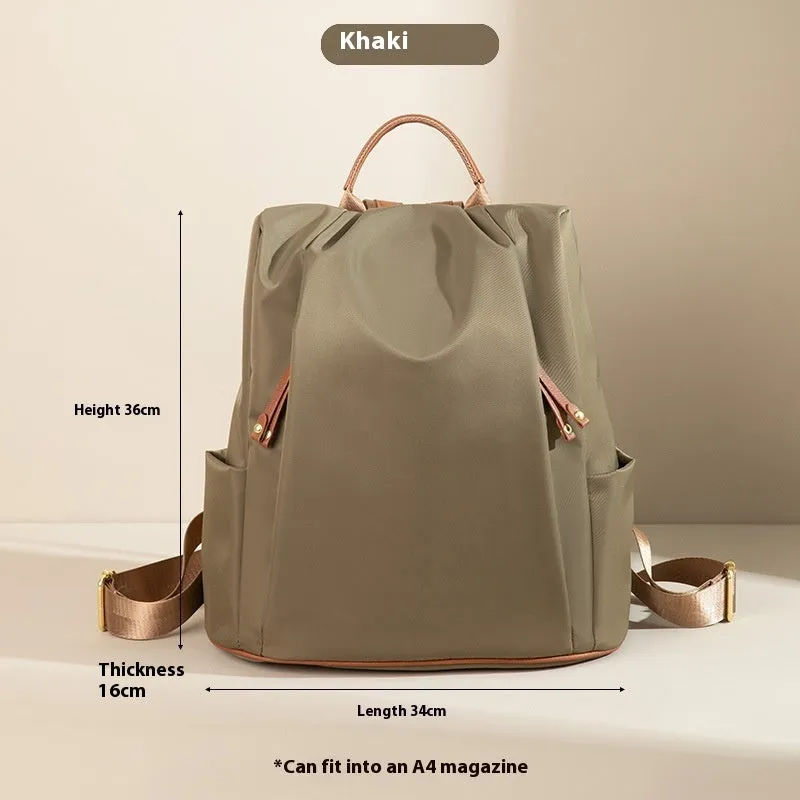 Fashion commuter contrast colour travel backpack in khaki, large capacity nylon with multiple internal pockets