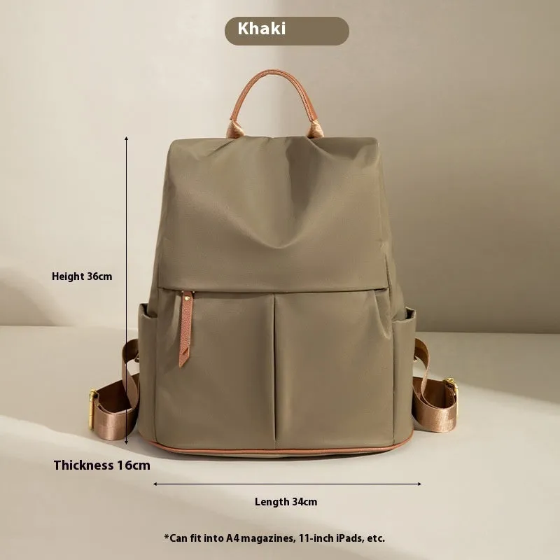 Fashion commuter contrast colour travel backpack in khaki, large capacity nylon with multiple internal pockets