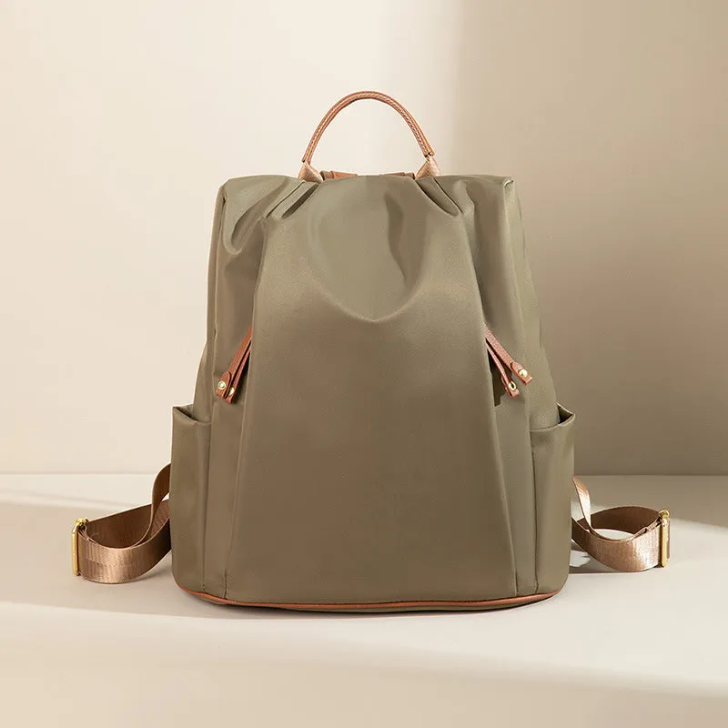 Fashion commuter contrast colour travel backpack in khaki, large capacity nylon with multiple internal pockets