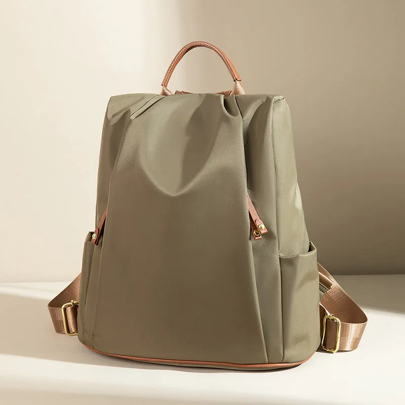 Fashion commuter contrast colour travel backpack in khaki, large capacity nylon with multiple internal pockets