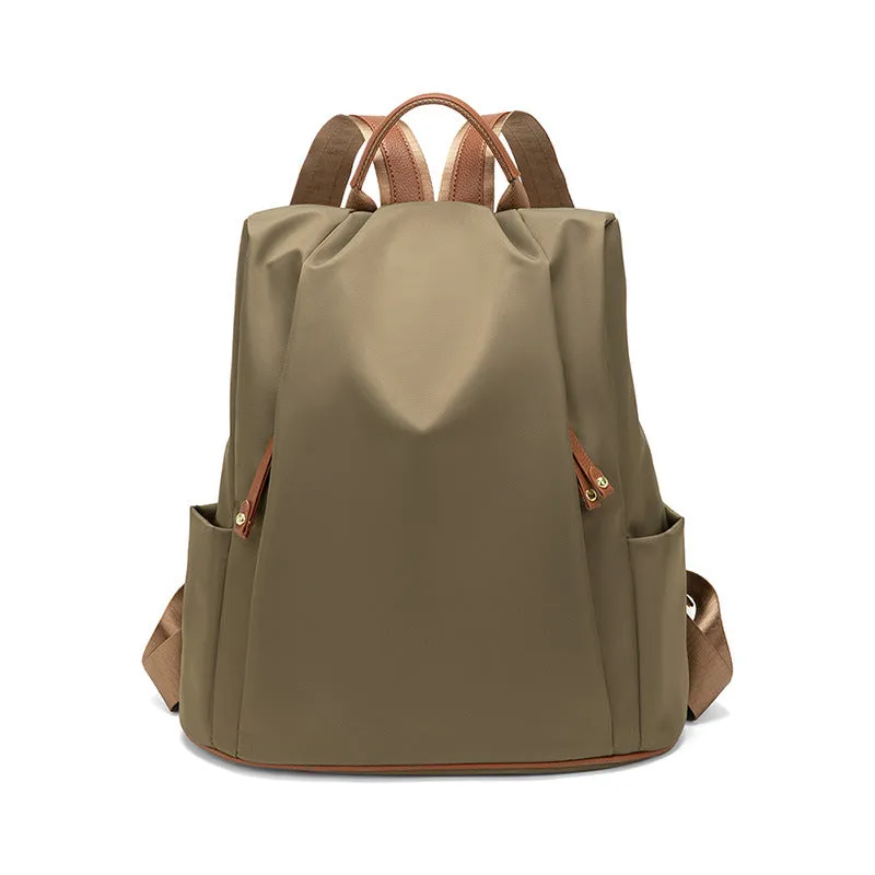 Fashion commuter contrast colour travel backpack in khaki, large capacity nylon with multiple internal pockets