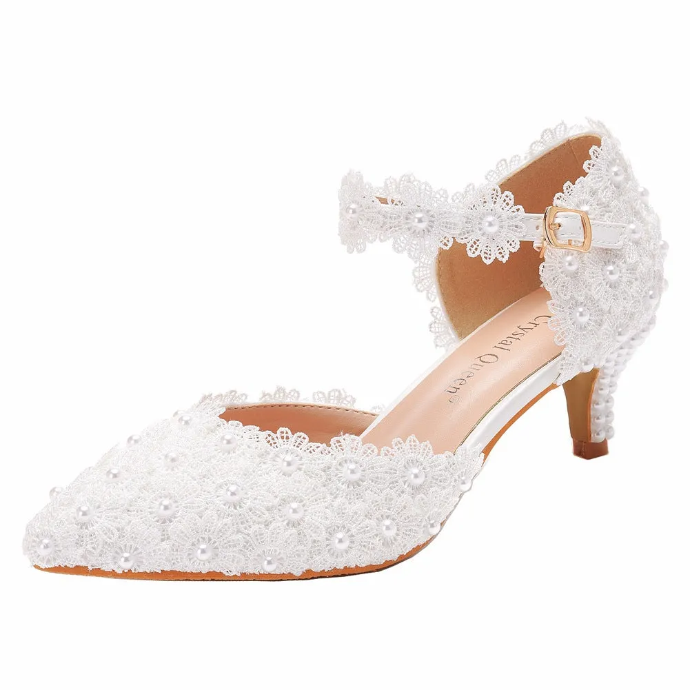 Pointed toe low heel sandals for women, white artificial PU with 5.5cm stiletto heel and 0.5cm waterproof platform