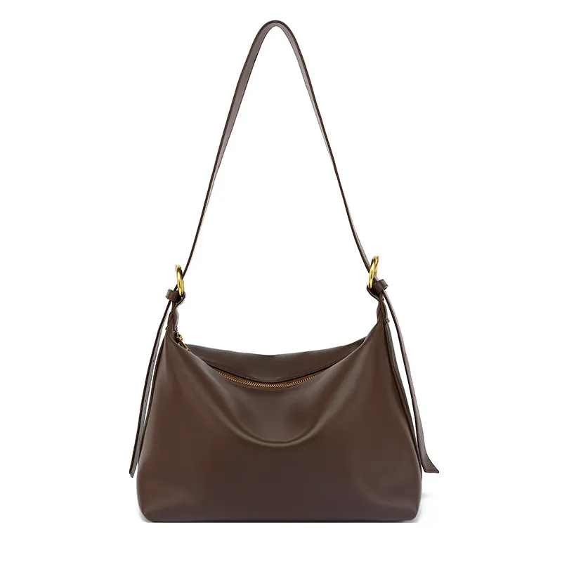 Black litchi grain genuine leather cowhide crossbody underarm bag with open outer pocket and stitching