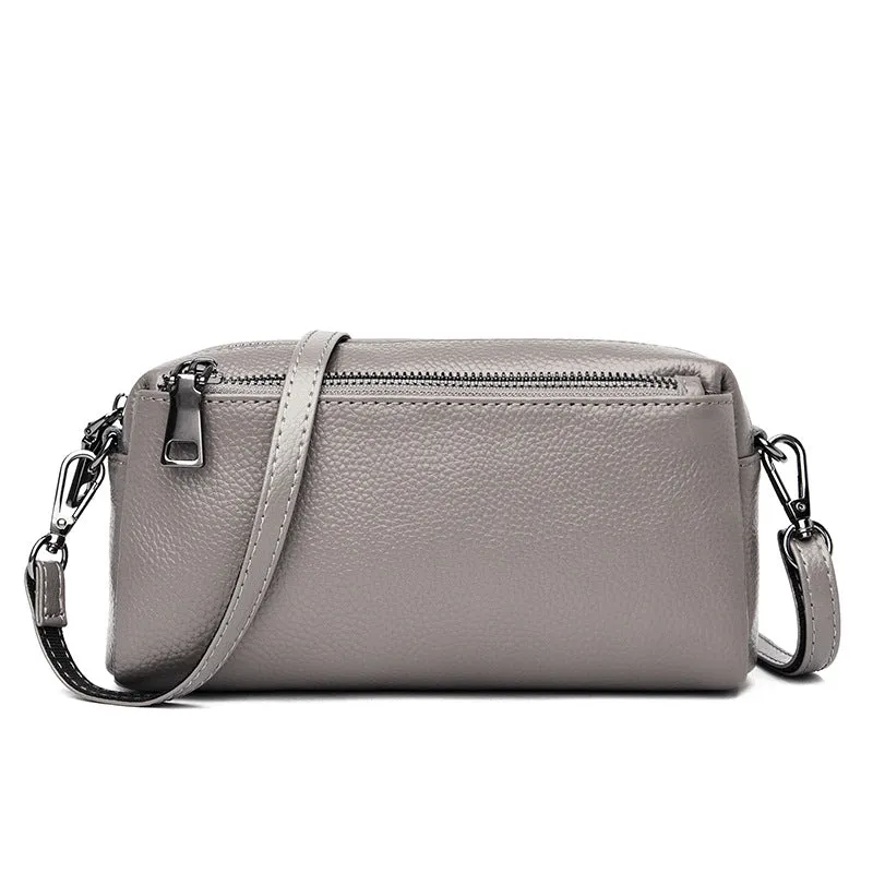 Women's genuine leather crossbody shoulder bag in horizontal square shape, soft cowhide, 21x6x11cm, black colour