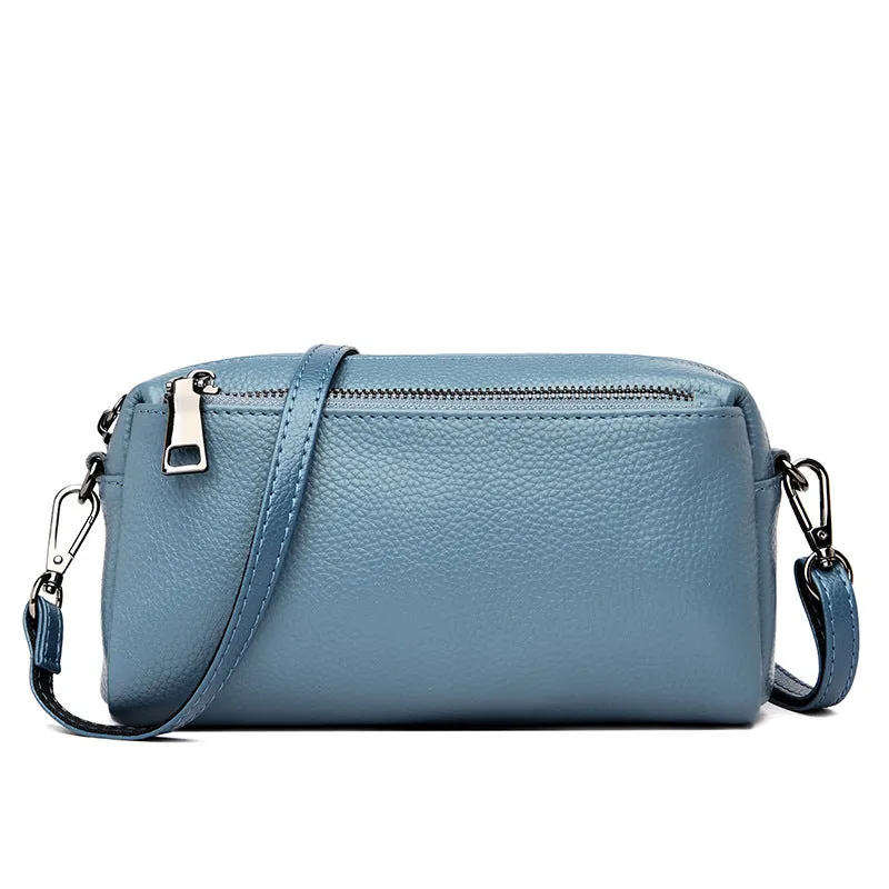 Women's genuine leather crossbody shoulder bag in horizontal square shape, soft cowhide, 21x6x11cm, black colour