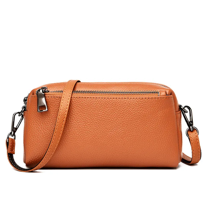Women's genuine leather crossbody shoulder bag in horizontal square shape, soft cowhide, 21x6x11cm, black colour